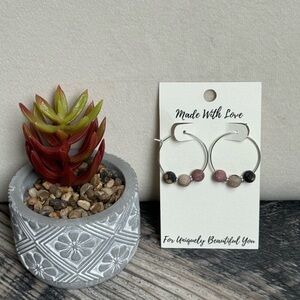 Rhodonite Sterling silver Hoop Earrings